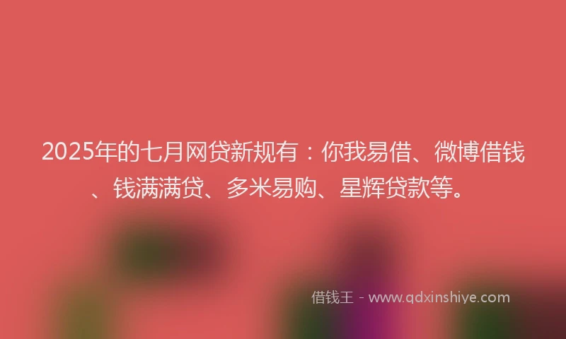 2025年的七月网贷新规有：你我易借、微博借钱、钱满满贷、多米易购、星辉贷款等。