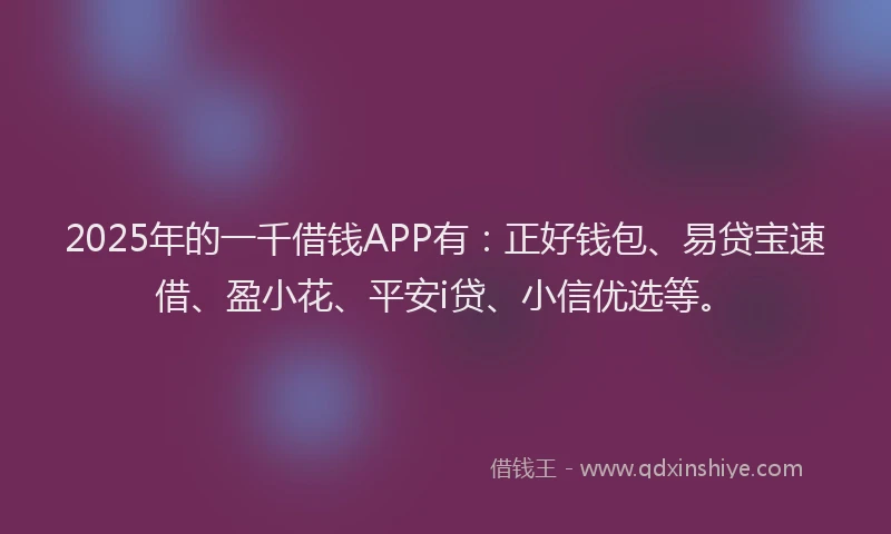 2025年的一千借钱APP有：正好钱包、易贷宝速借、盈小花、平安i贷、小信优选等。