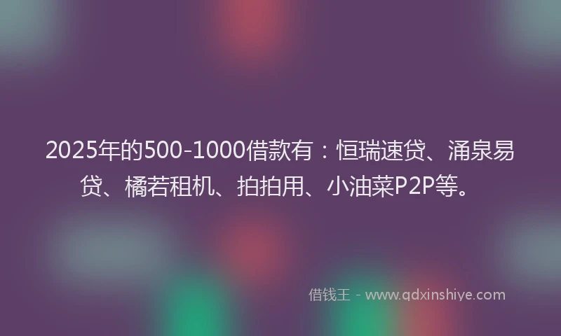 2025年的500-1000借款有：恒瑞速贷、涌泉易贷、橘若租机、拍拍用、小油菜P2P等。