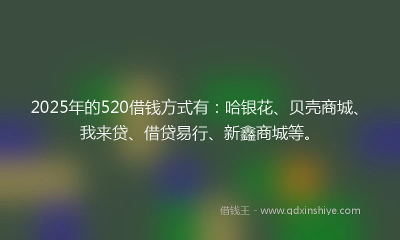 2025年的520借钱方式有:哈银花、贝壳商城、我来贷、借贷易行、新鑫商城等。