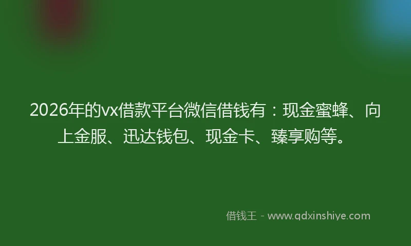 2026年的vx借款平台微信借钱有：现金蜜蜂、向上金服、迅达钱包、现金卡、臻享购等。