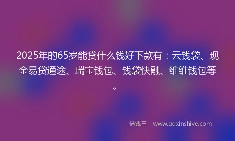 2025年的65岁能贷什么钱好下款有：云钱袋、现金易贷通途、瑞宝钱包、钱袋快融、维维钱包等。
