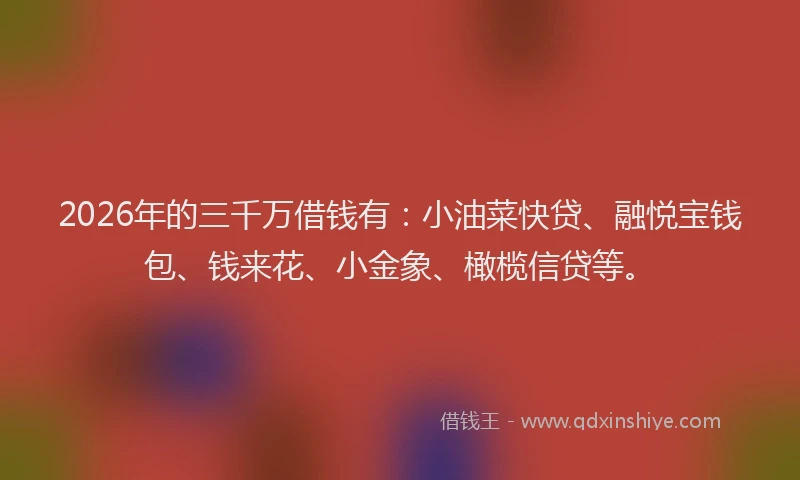 2026年的三千万借钱有：小油菜快贷、融悦宝钱包、钱来花、小金象、橄榄信贷等。
