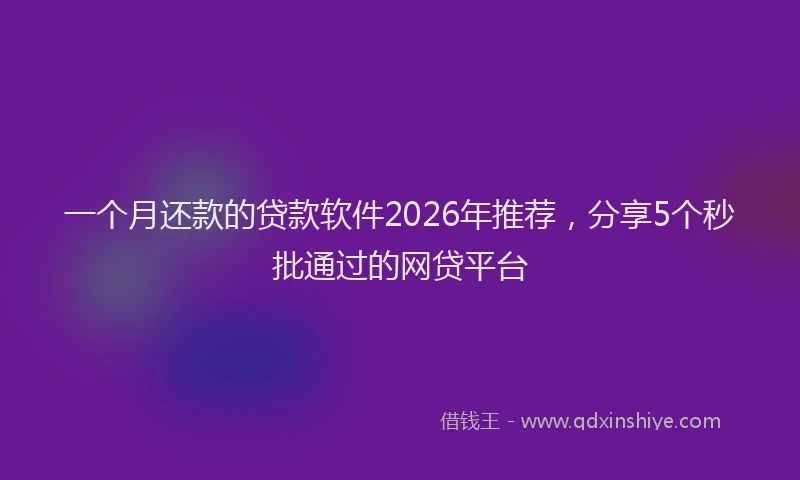 一个月还款的贷款软件2026年推荐,分享5个秒批通过的网贷平台