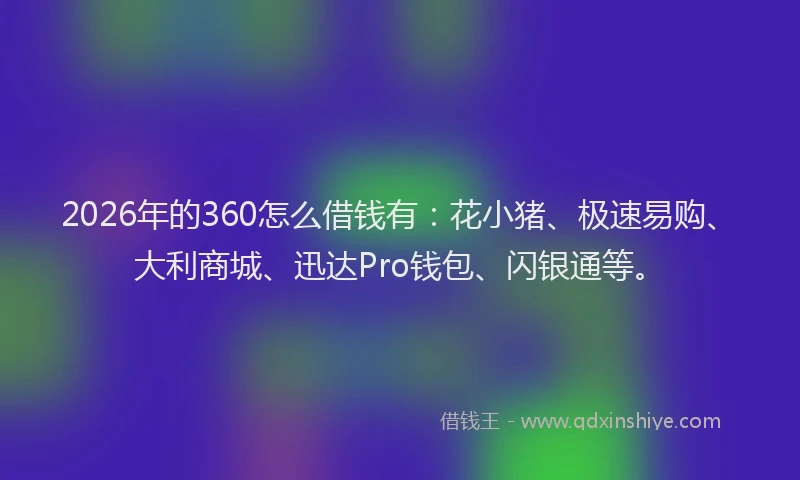 2026年的360怎么借钱有：花小猪、极速易购、大利商城、迅达Pro钱包、闪银通等。