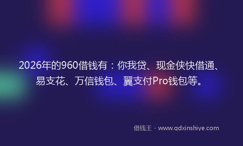 2026年的960借钱有：你我贷、现金侠快借通、易支花、万信钱包、翼支付Pro钱包等。