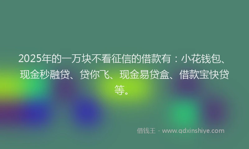 2025年的一万块不看征信的借款有：小花钱包、现金秒融贷、贷你飞、现金易贷盒、借款宝快贷等。