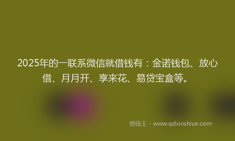 2025年的一联系微信就借钱有：金诺钱包、放心借、月月开、享来花、易贷宝盒等。