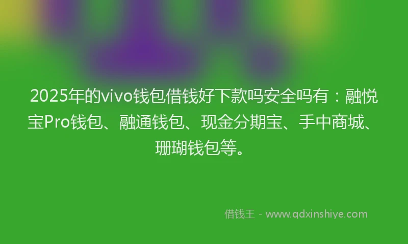 2025年的vivo钱包借钱好下款吗安全吗有:融悦宝Pro钱包、融通钱包、现金分期宝、手中商城、珊瑚钱包等。