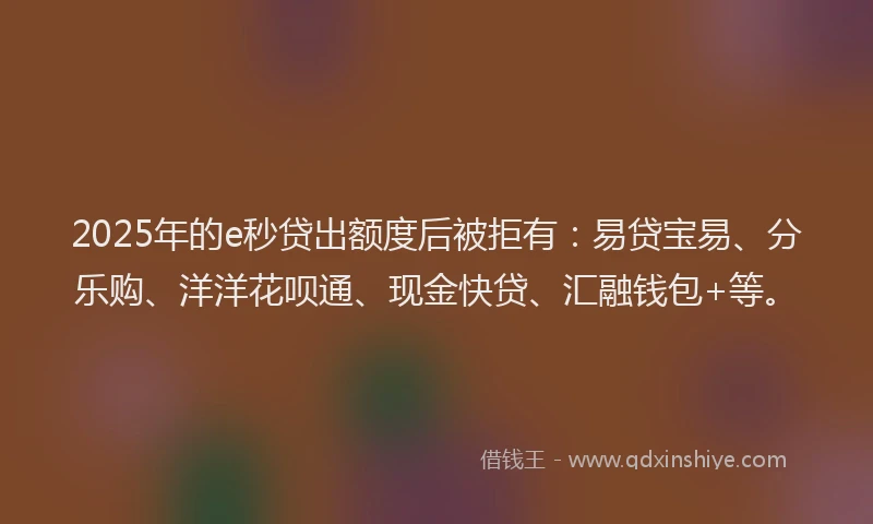 2025年的e秒贷出额度后被拒有：易贷宝易、分乐购、洋洋花呗通、现金快贷、汇融钱包+等。