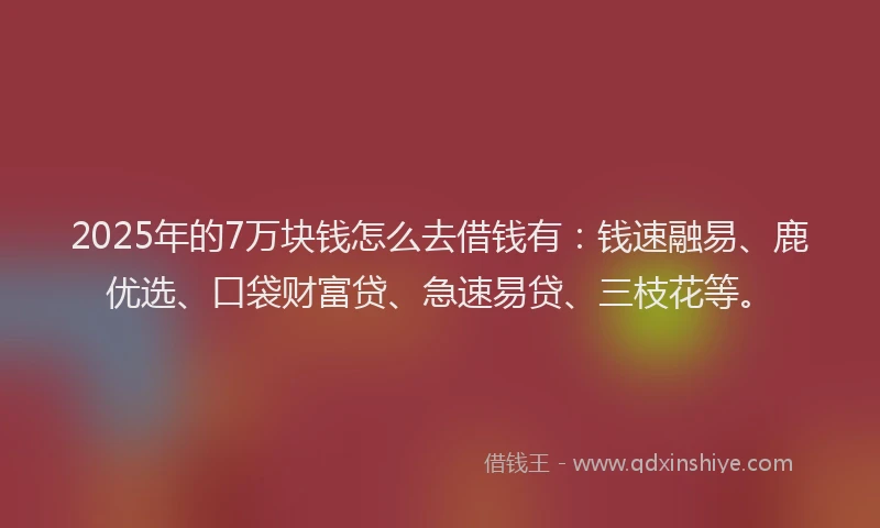 2025年的7万块钱怎么去借钱有：钱速融易、鹿优选、口袋财富贷、急速易贷、三枝花等。