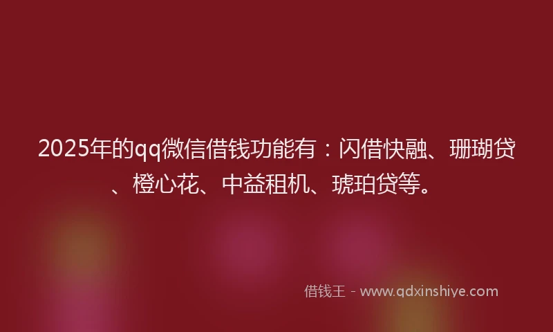 2025年的qq微信借钱功能有：闪借快融、珊瑚贷、橙心花、中益租机、琥珀贷等。