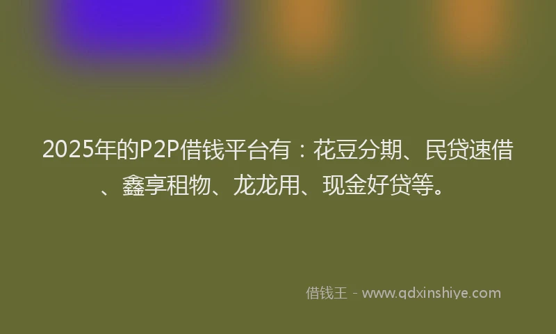 2025年的P2P借钱平台有：花豆分期、民贷速借、鑫享租物、龙龙用、现金好贷等。