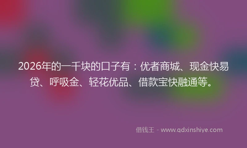 2026年的一千块的口子有：优者商城、现金快易贷、呼吸金、轻花优品、借款宝快融通等。