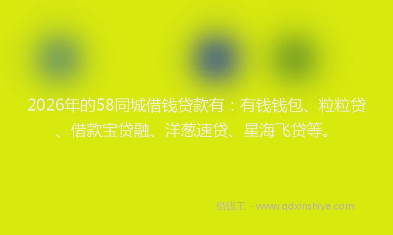 2026年的58同城借钱贷款有：有钱钱包、粒粒贷、借款宝贷融、洋葱速贷、星海飞贷等。