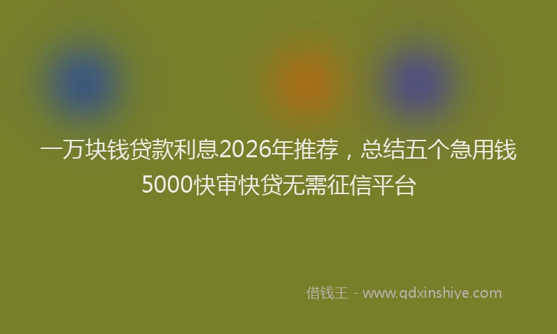 一万块钱贷款利息2026年推荐，总结五个急用钱5000快审快贷无需征信平台