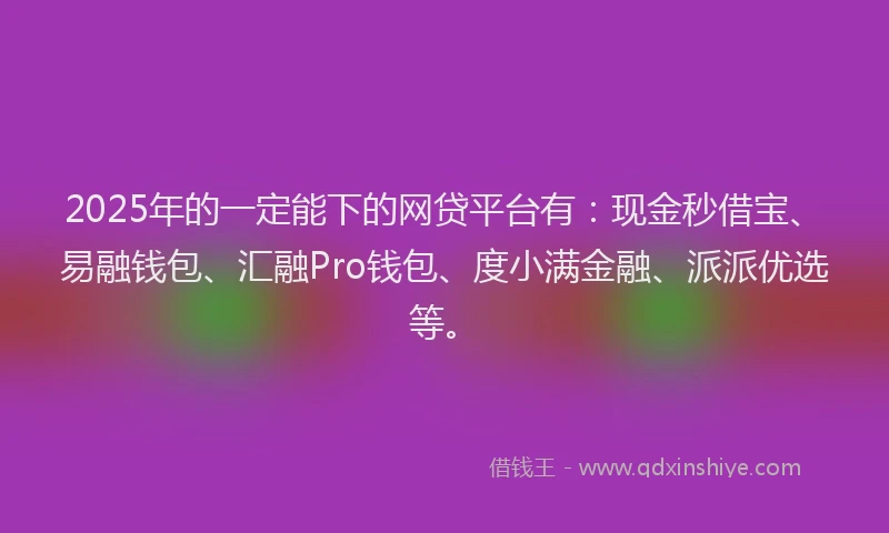 2025年的一定能下的网贷平台有：现金秒借宝、易融钱包、汇融Pro钱包、度小满金融、派派优选等。