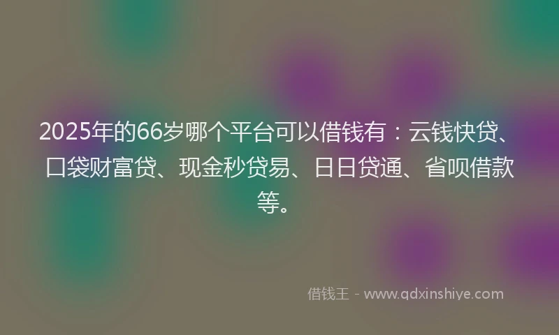 2025年的66岁哪个平台可以借钱有：云钱快贷、口袋财富贷、现金秒贷易、日日贷通、省呗借款等。