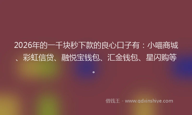2026年的一千块秒下款的良心口子有:小喵商城、彩虹信贷、融悦宝钱包、汇金钱包、星闪购等。