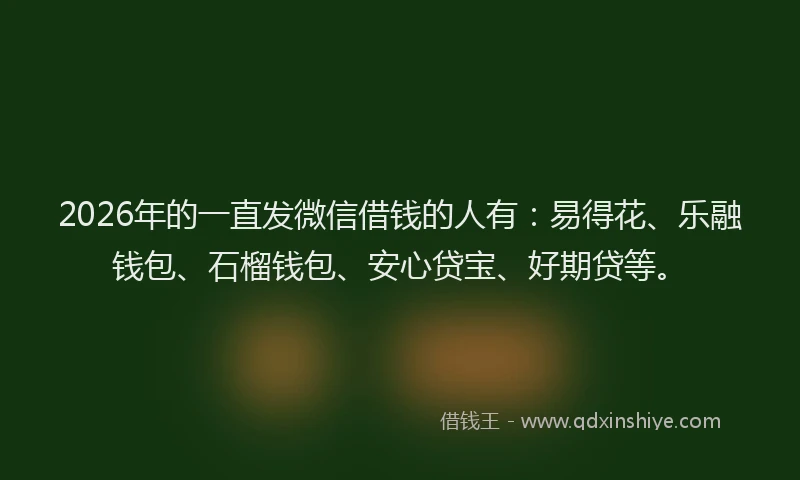 2026年的一直发微信借钱的人有：易得花、乐融钱包、石榴钱包、安心贷宝、好期贷等。