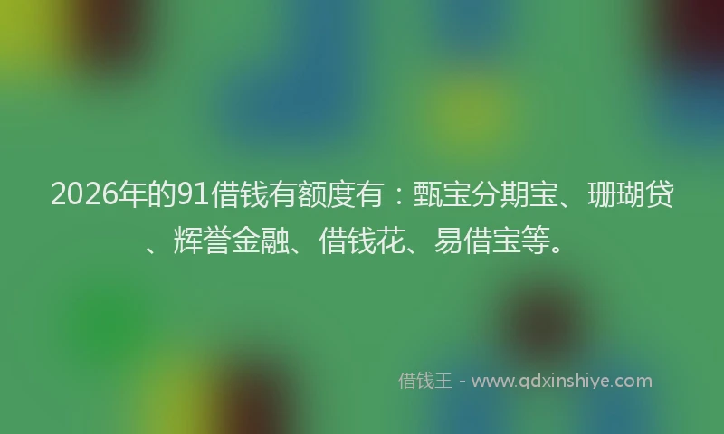 2026年的91借钱有额度有：甄宝分期宝、珊瑚贷、辉誉金融、借钱花、易借宝等。