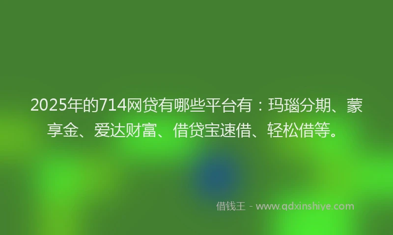 2025年的714网贷有哪些平台有:玛瑙分期、蒙享金、爱达财富、借贷宝速借、轻松借等。