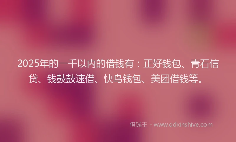 2025年的一千以内的借钱有：正好钱包、青石信贷、钱鼓鼓速借、快鸟钱包、美团借钱等。