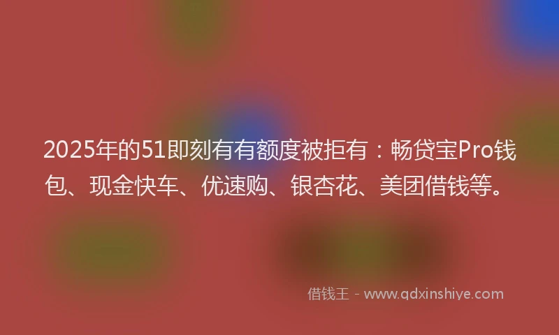 2025年的51即刻有有额度被拒有：畅贷宝Pro钱包、现金快车、优速购、银杏花、美团借钱等。