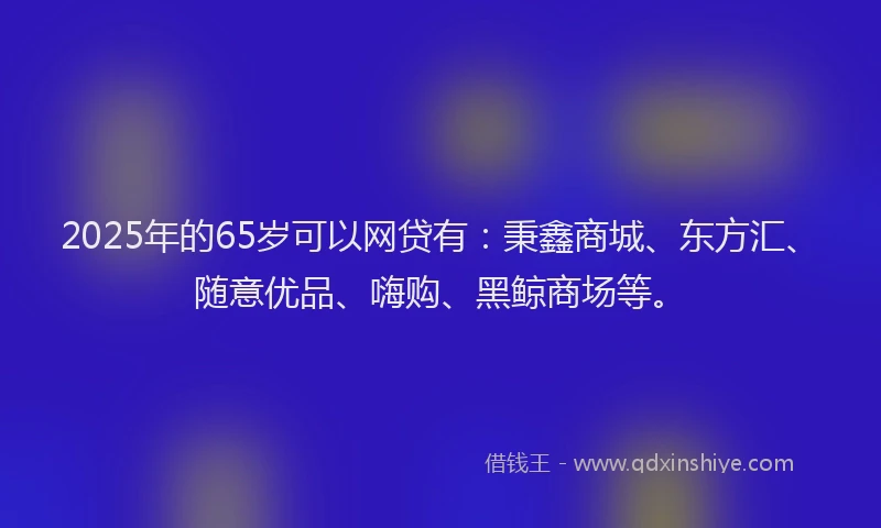 2025年的65岁可以网贷有：秉鑫商城、东方汇、随意优品、嗨购、黑鲸商场等。