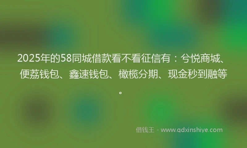2025年的58同城借款看不看征信有：兮悦商城、便荔钱包、鑫速钱包、橄榄分期、现金秒到融等。