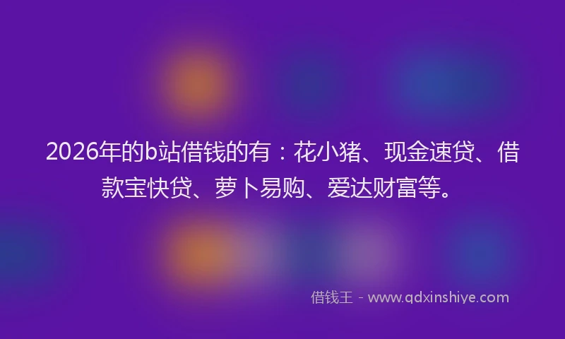 2026年的b站借钱的有：花小猪、现金速贷、借款宝快贷、萝卜易购、爱达财富等。