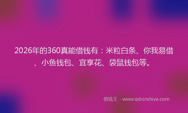 2026年的360真能借钱有：米粒白条、你我易借、小鱼钱包、宜享花、袋鼠钱包等。