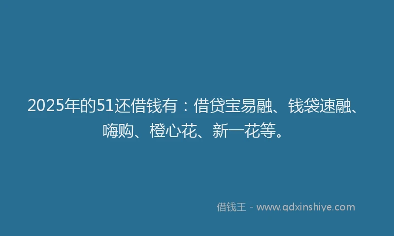 2025年的51还借钱有：借贷宝易融、钱袋速融、嗨购、橙心花、新一花等。