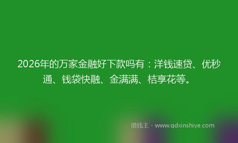 2026年的万家金融好下款吗有：洋钱速贷、优秒通、钱袋快融、金满满、桔享花等。