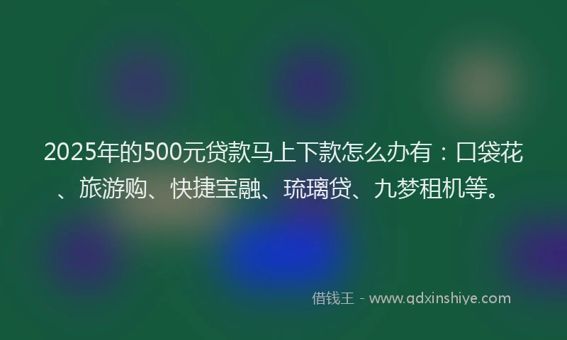 2025年的500元贷款马上下款怎么办有：口袋花、旅游购、快捷宝融、琉璃贷、九梦租机等。