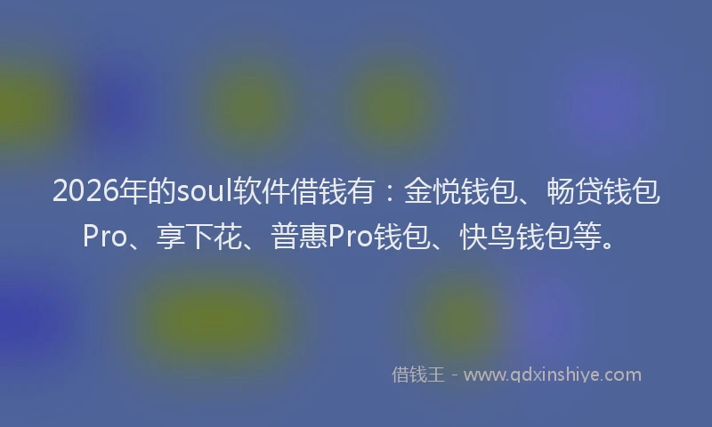 2026年的soul软件借钱有：金悦钱包、畅贷钱包Pro、享下花、普惠Pro钱包、快鸟钱包等。