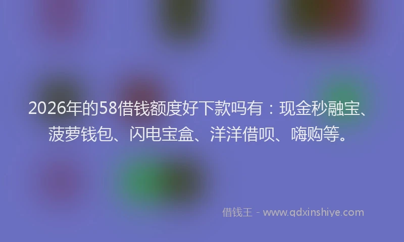 2026年的58借钱额度好下款吗有：现金秒融宝、菠萝钱包、闪电宝盒、洋洋借呗、嗨购等。
