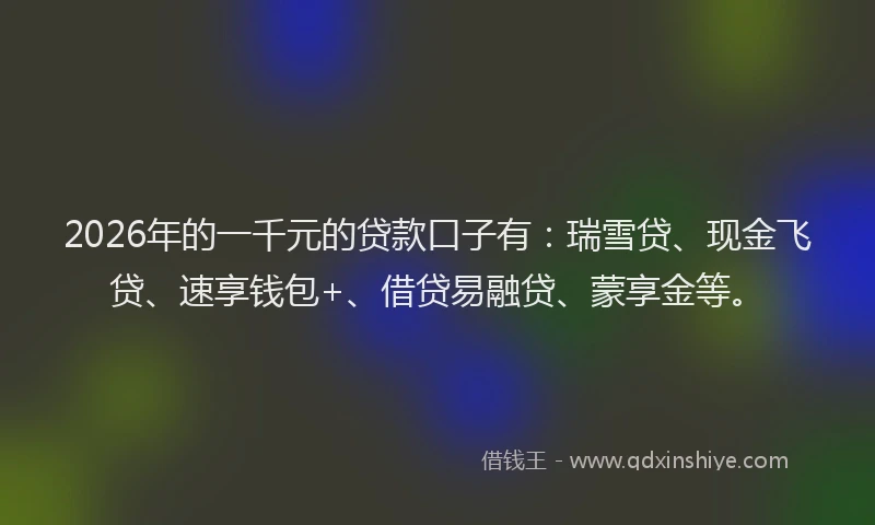 2026年的一千元的贷款口子有：瑞雪贷、现金飞贷、速享钱包+、借贷易融贷、蒙享金等。