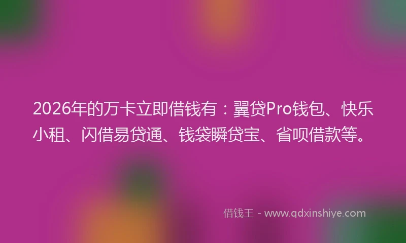 2026年的万卡立即借钱有：翼贷Pro钱包、快乐小租、闪借易贷通、钱袋瞬贷宝、省呗借款等。