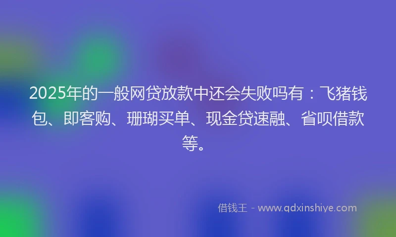 2025年的一般网贷放款中还会失败吗有：飞猪钱包、即客购、珊瑚买单、现金贷速融、省呗借款等。