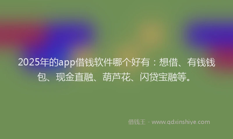 2025年的app借钱软件哪个好有：想借、有钱钱包、现金直融、葫芦花、闪贷宝融等。