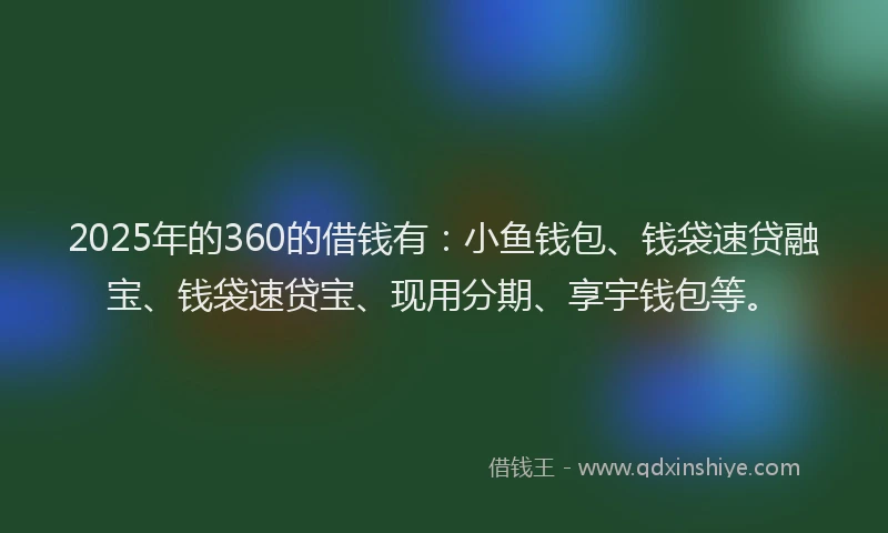 2025年的360的借钱有：小鱼钱包、钱袋速贷融宝、钱袋速贷宝、现用分期、享宇钱包等。