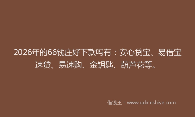 2026年的66钱庄好下款吗有：安心贷宝、易借宝速贷、易速购、金钥匙、葫芦花等。