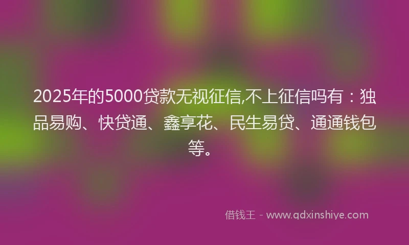 2025年的5000贷款无视征信,不上征信吗有：独品易购、快贷通、鑫享花、民生易贷、通通钱包等。