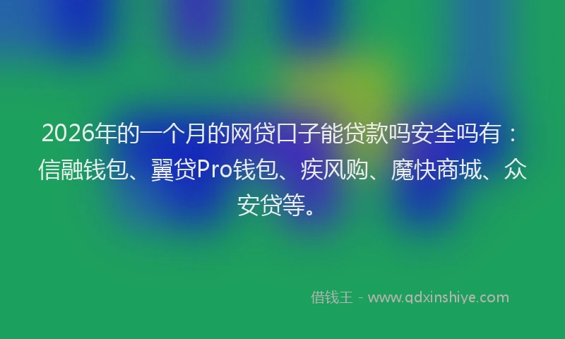 2026年的一个月的网贷口子能贷款吗安全吗有：信融钱包、翼贷Pro钱包、疾风购、魔快商城、众安贷等。