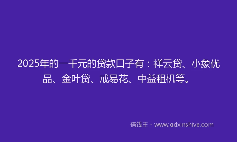 2025年的一千元的贷款口子有：祥云贷、小象优品、金叶贷、戒易花、中益租机等。