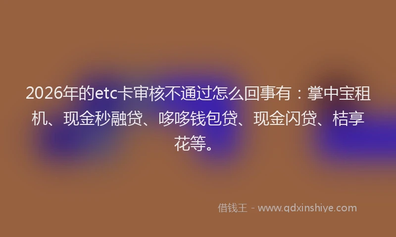 2026年的etc卡审核不通过怎么回事有：掌中宝租机、现金秒融贷、哆哆钱包贷、现金闪贷、桔享花等。