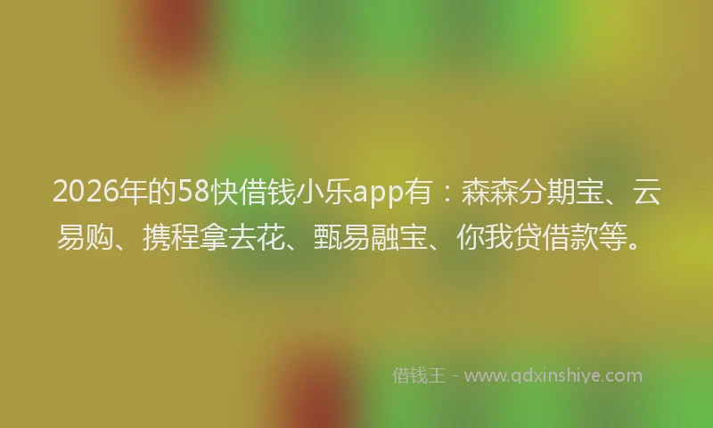 2026年的58快借钱小乐app有：森森分期宝、云易购、携程拿去花、甄易融宝、你我贷借款等。