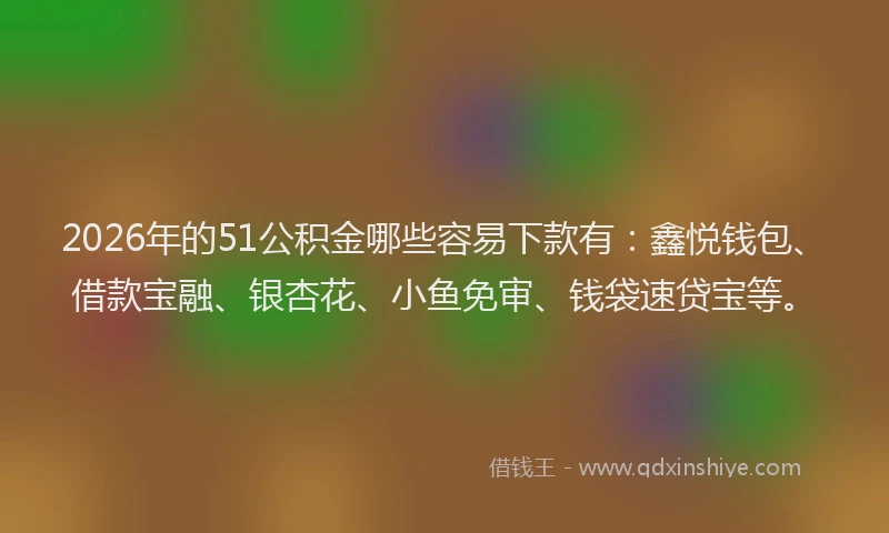 2026年的51公积金哪些容易下款有:鑫悦钱包、借款宝融、银杏花、小鱼免审、钱袋速贷宝等。