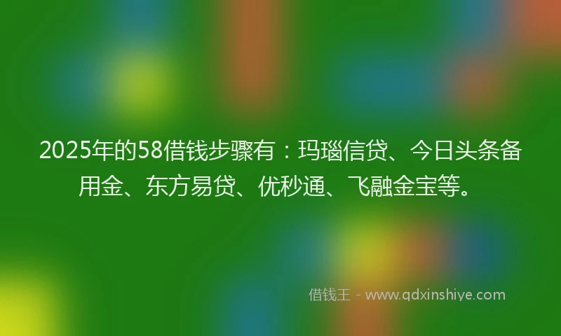 2025年的58借钱步骤有：玛瑙信贷、今日头条备用金、东方易贷、优秒通、飞融金宝等。